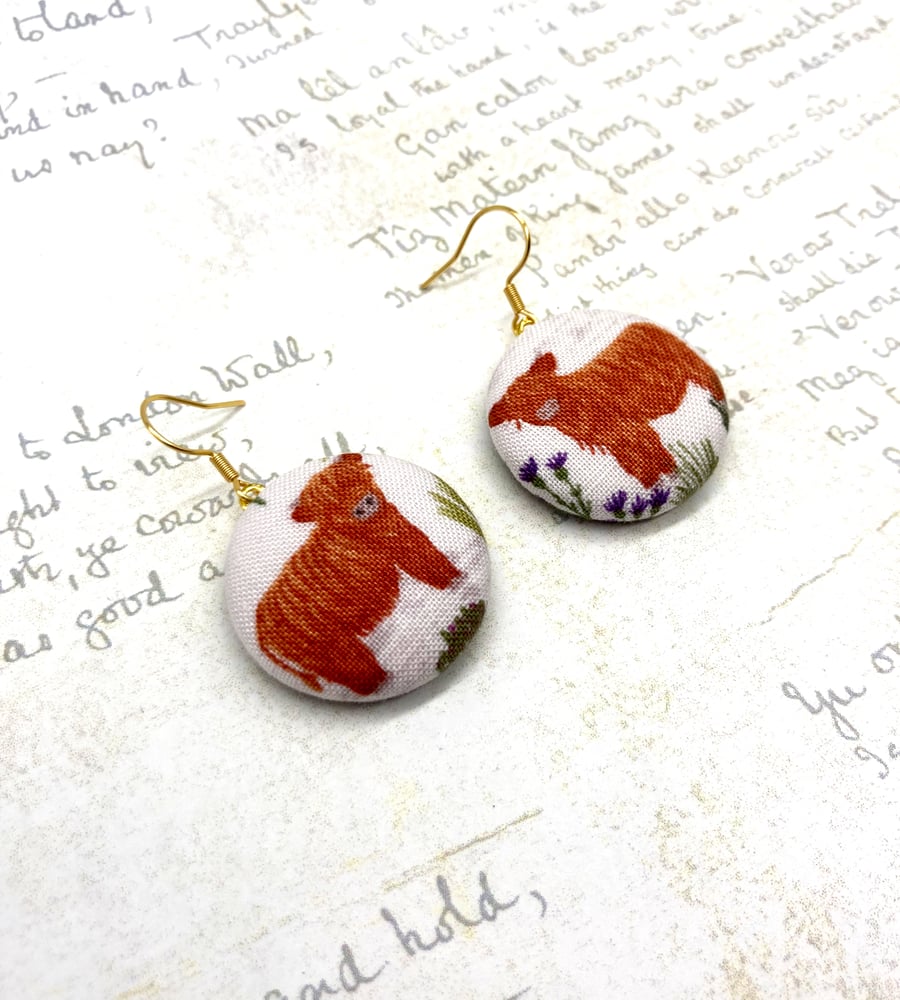 Baby Highland Cows statement fabric button earrings