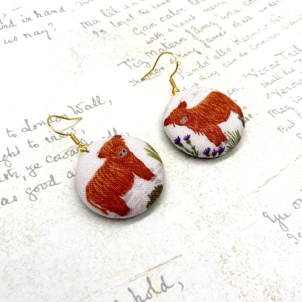 Baby Highland Cows statement fabric button earrings