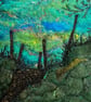 Mounted embroidered dawn landscape with trees artwork, wall art.  - Image 3