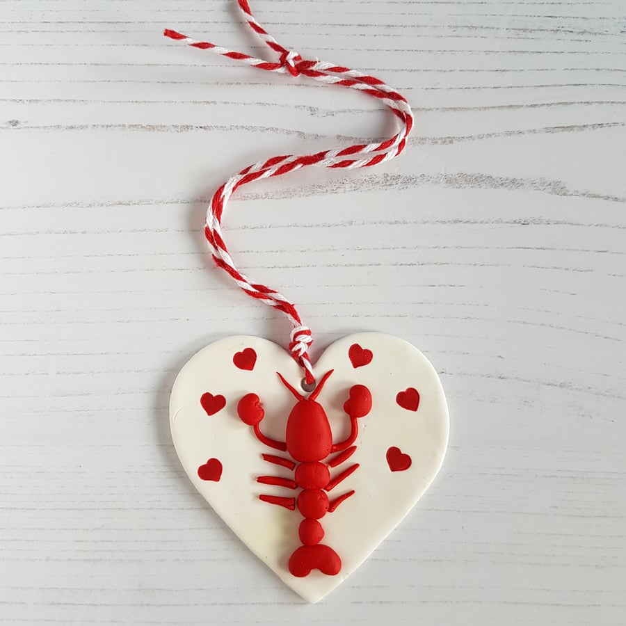 Lobster and hearts hanging decoration OR Magnet, Hand painted