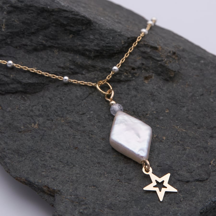 Limited Edition Diamond Shaped Freshwater Pearl, Star and Bead Necklace