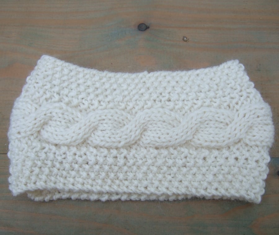 White Cable Stitch Hand Knitted Headband