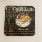 Decoupaged 4 wooden coasters cheese and coffee themes