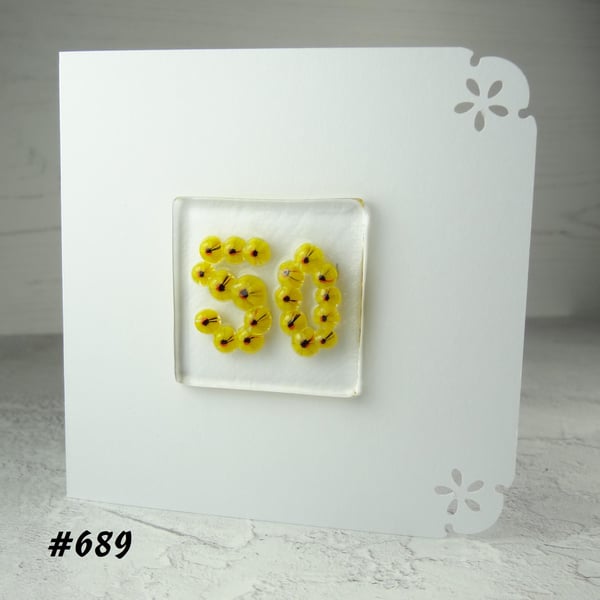 50th birthday fused glass blank card, handcrafted, anniversary, 4 options