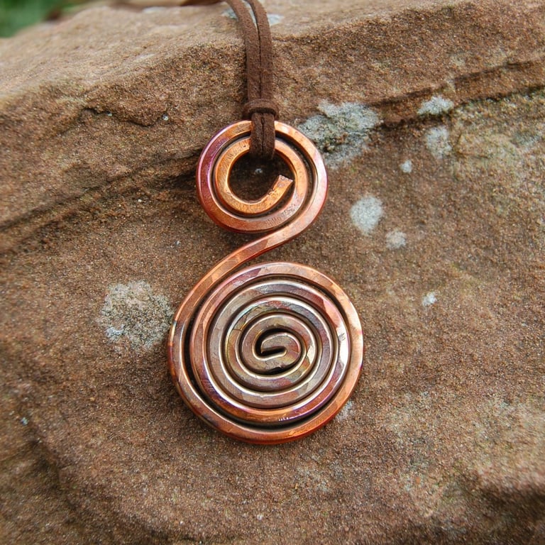 Double Copper Spiral Pendant - Handmade Copper Necklace