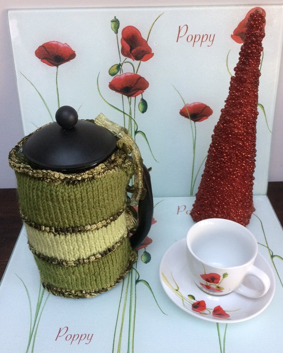 Luxury Hand Knitted Sparkly Green Apple Cafetiere French Press Coffee Cosy