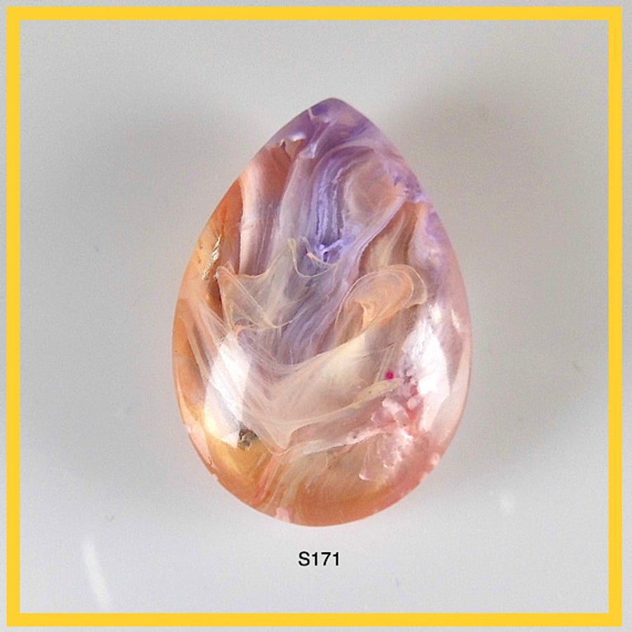 Small Teardrop Peach Cabochon, hand made, Unique, Resin Jewelry - S171