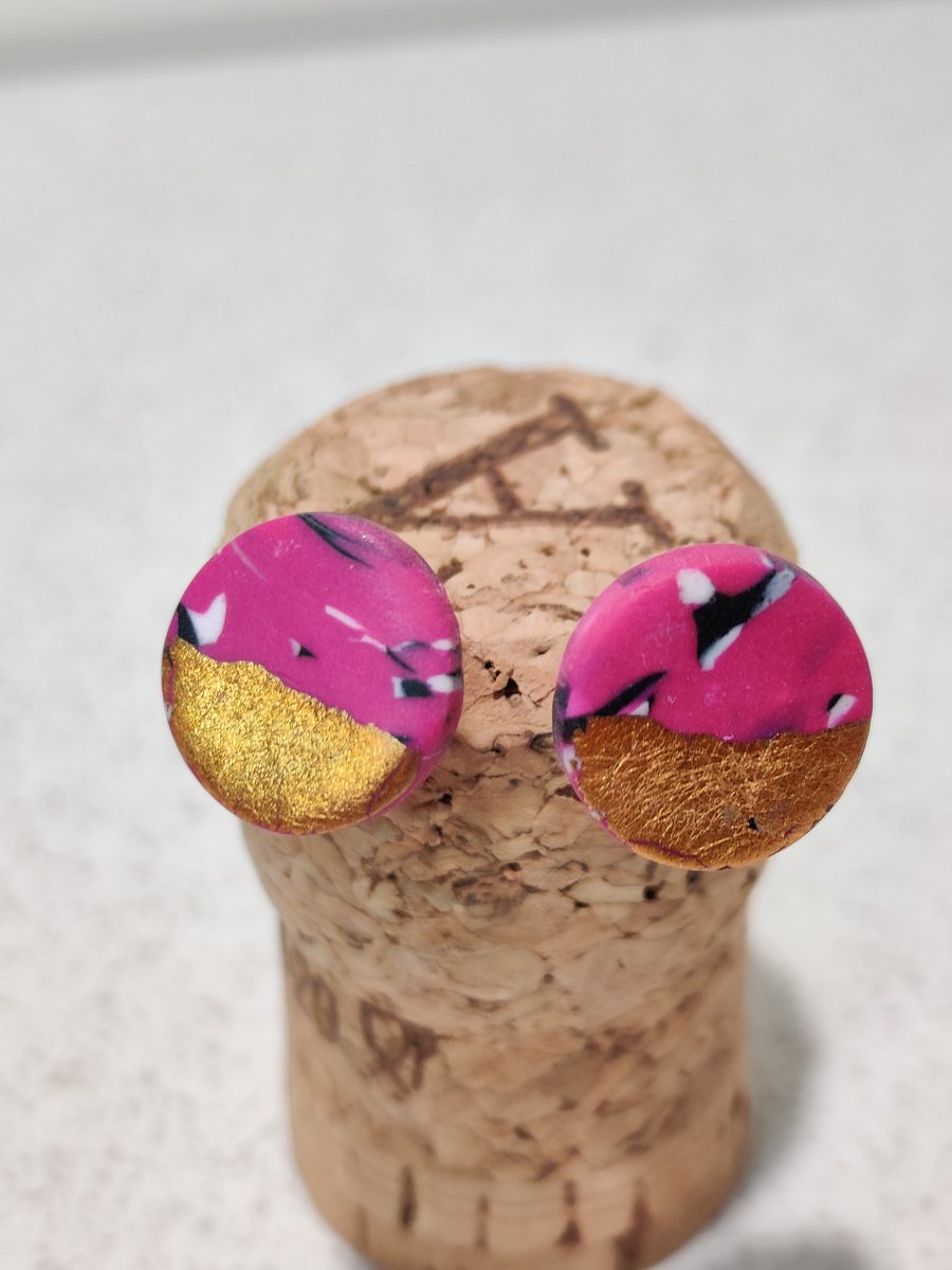 Pink scraps gold stud earrings