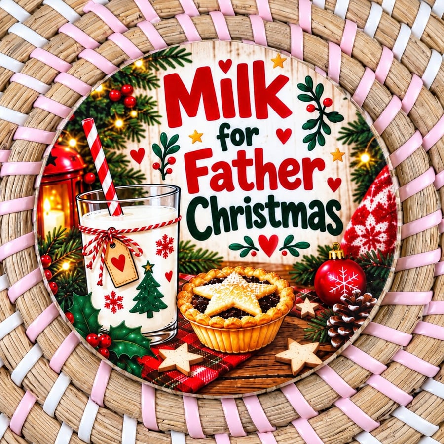 Milk for Father Christmas Christmas Coaster – Handmade Festive Drink Coaster