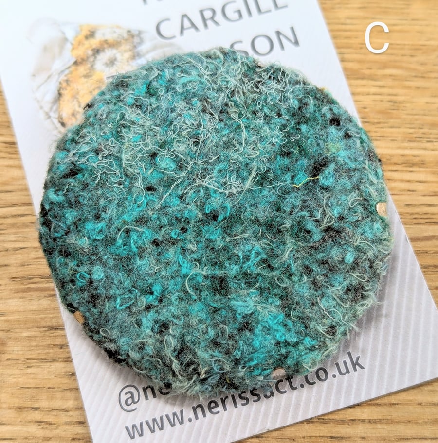 Teal Abstract Embellished Recycled Textile 50mm Brooches for Wearable Art