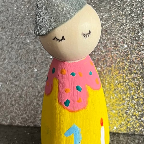 Hand painted peg doll happy 1st birthday 