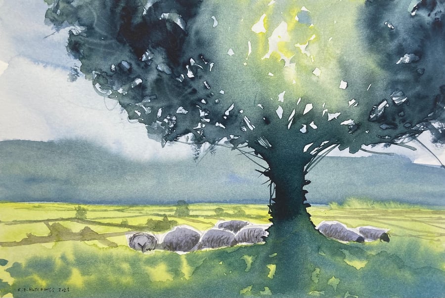 Sunlight sheep (Pure Original Watercolour)