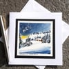 Handpainted Blank Christmas Card. Christmas Snowscene With Snowy Fir Trees