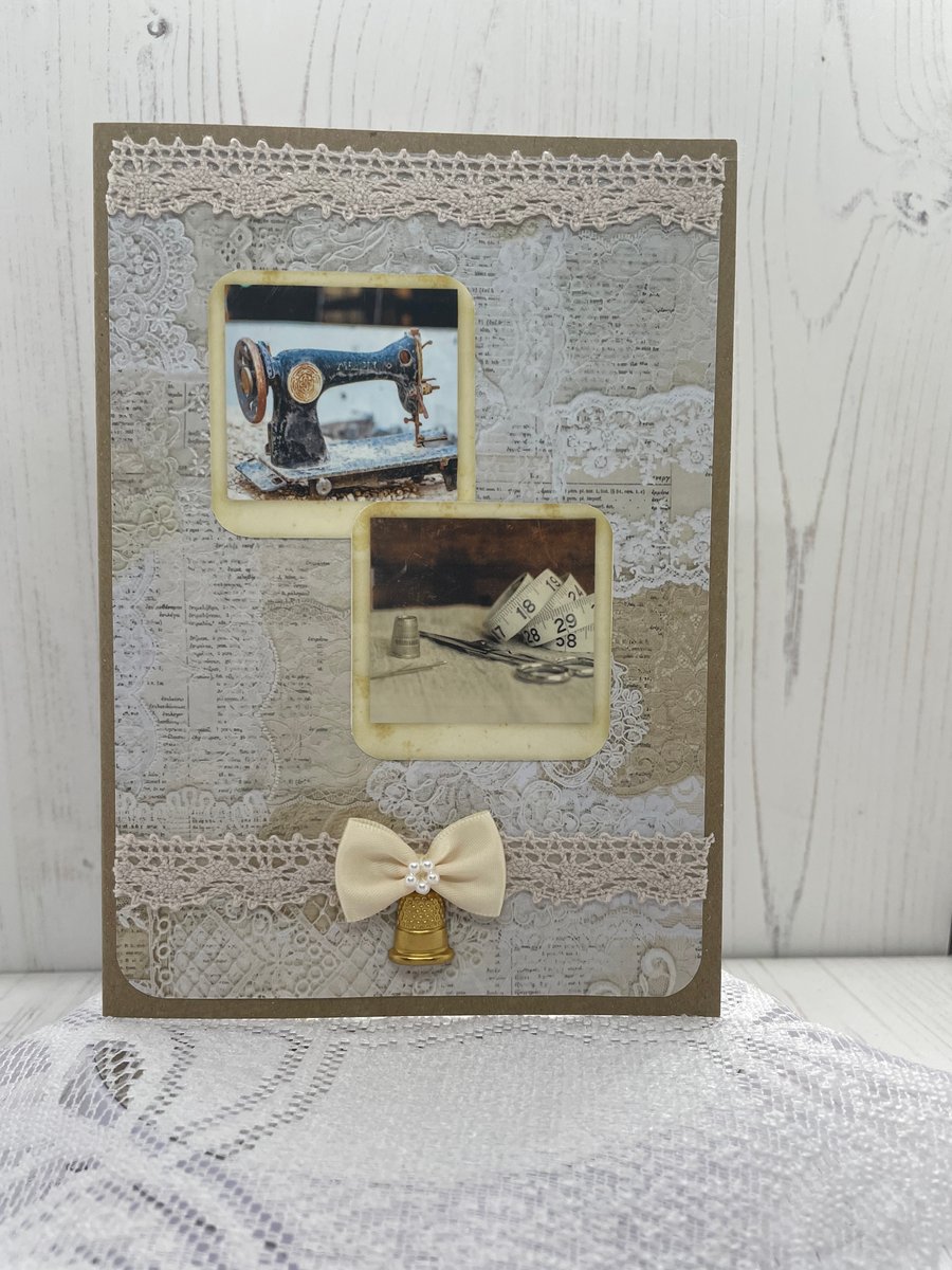 Sewing - Faded Sewing Photo Greeting Card by Carolee Crafts PB12 - 0014