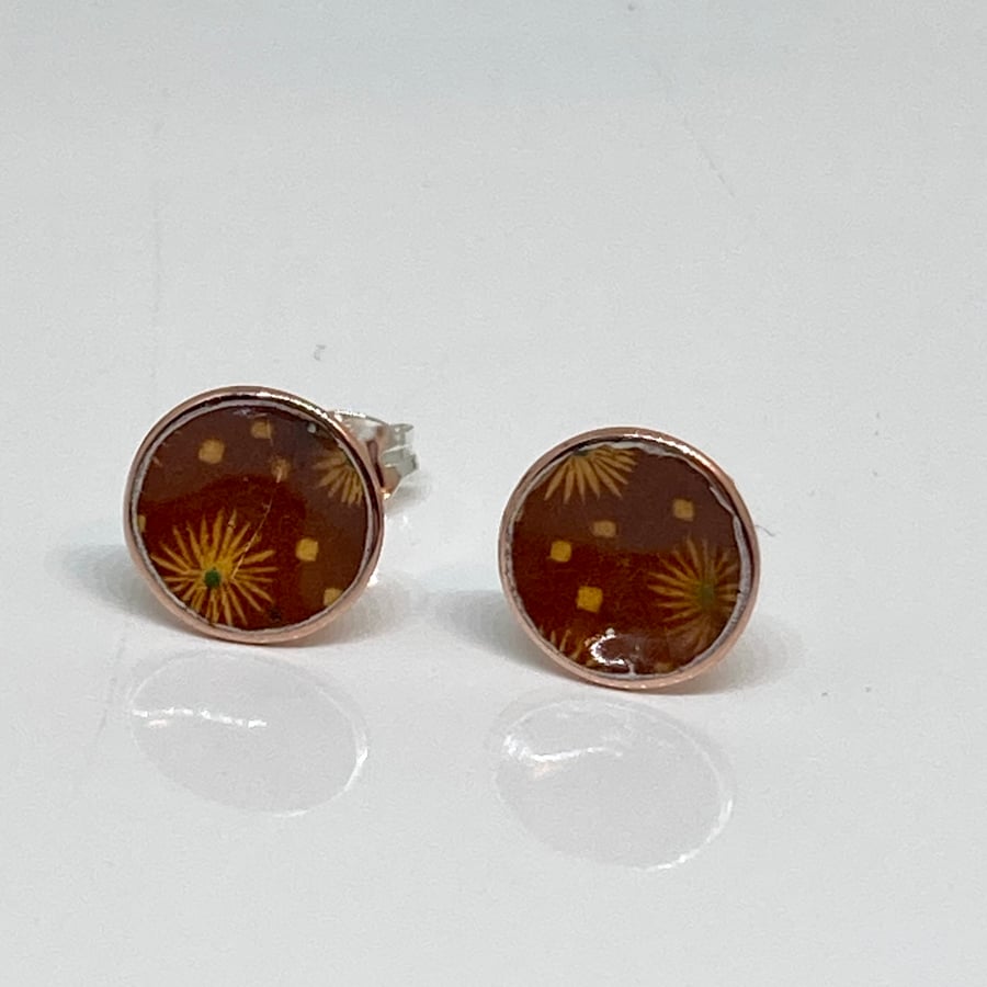 Terracotta patchwork enamel stud earrings