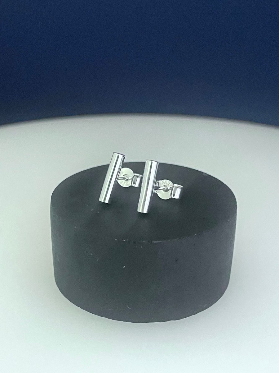 Sterling Silver Chunky Bar-Stick Ear Stud Earrings 10mm Plain-Smooth 