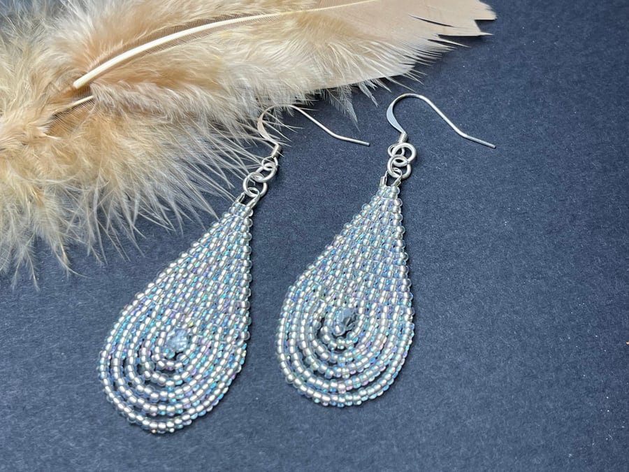 Silver beaded teardrop earrings