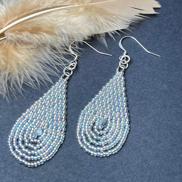 Silver beaded teardrop earrings