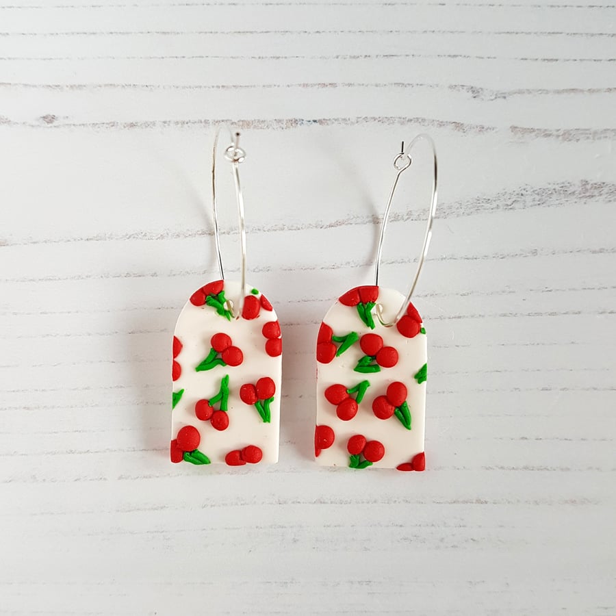 Cherry pattern hoop earrings, Valentine's Day, limited edition