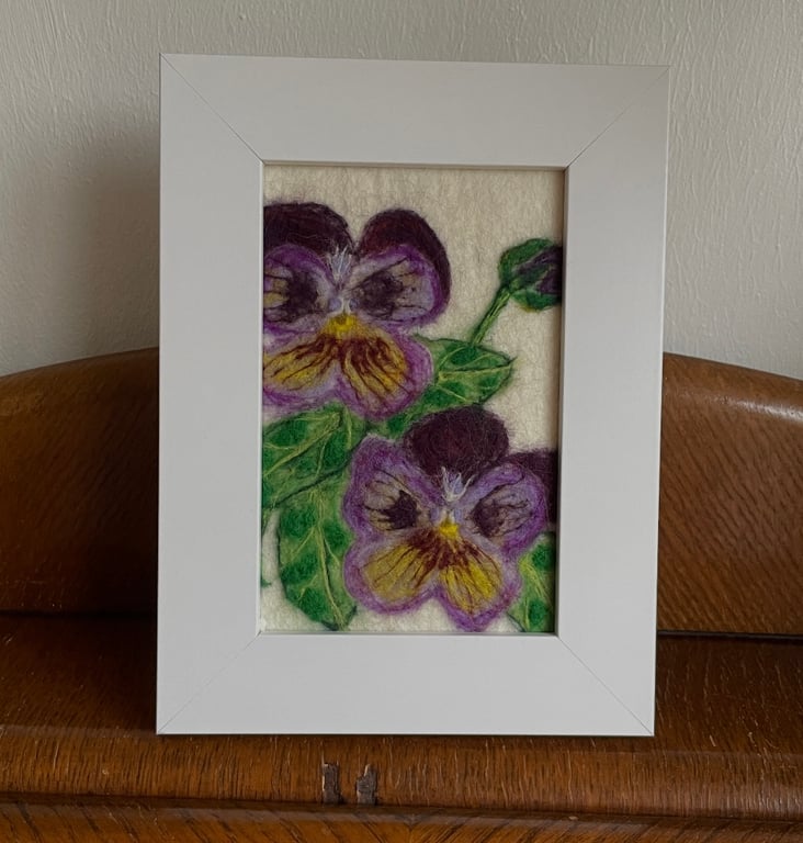 Hand Felted Pansies Textile Artwork 