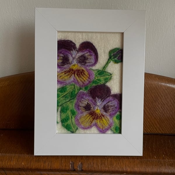 Hand Felted Pansies Textile Artwork 