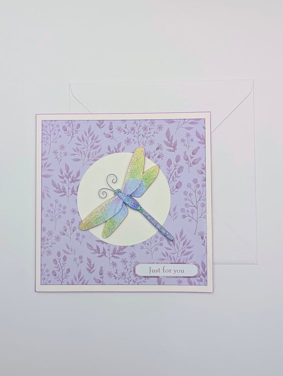 Dragonfly handmade card in pretty pastels, for a Birthday, get well, thank you