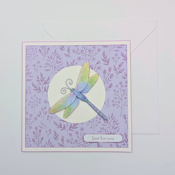 Dragonfly handmade card in pretty pastels, for a Birthday, get well, thank you