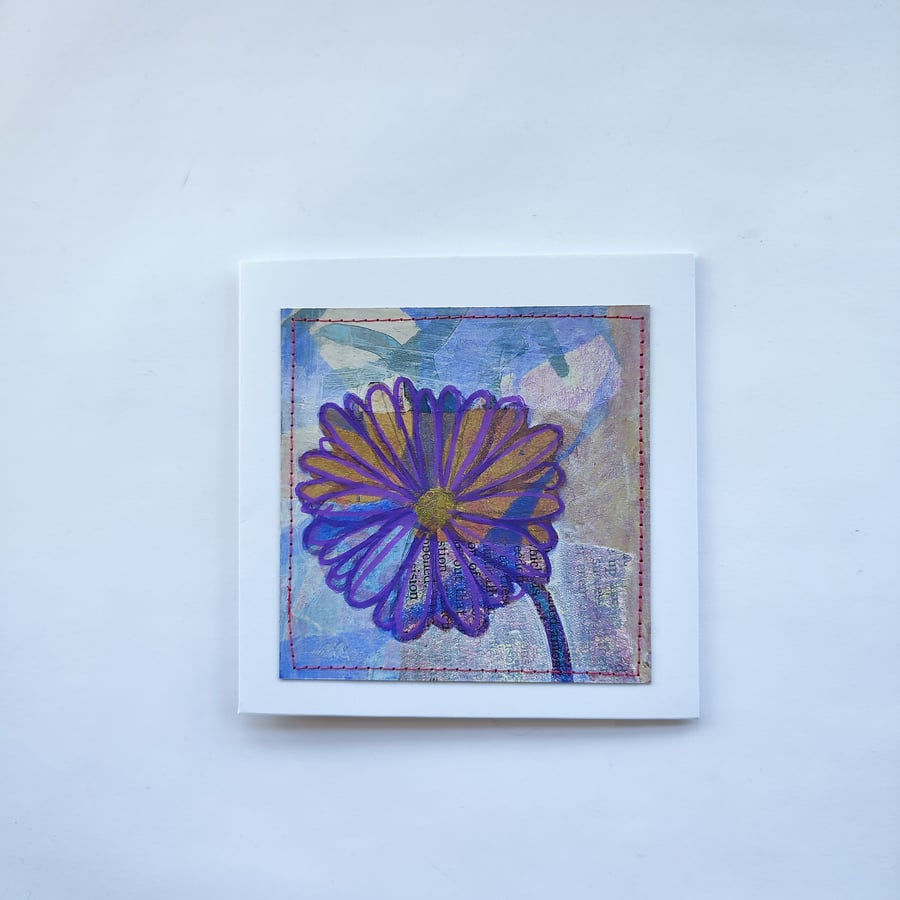 Collage, hand painted floral blank greeting card