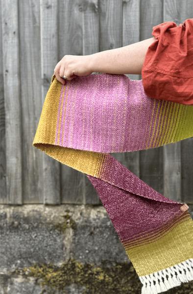 Handwoven British Wool Scarf - Magnolia Graduating Scarf, Colourful Woven Scarf