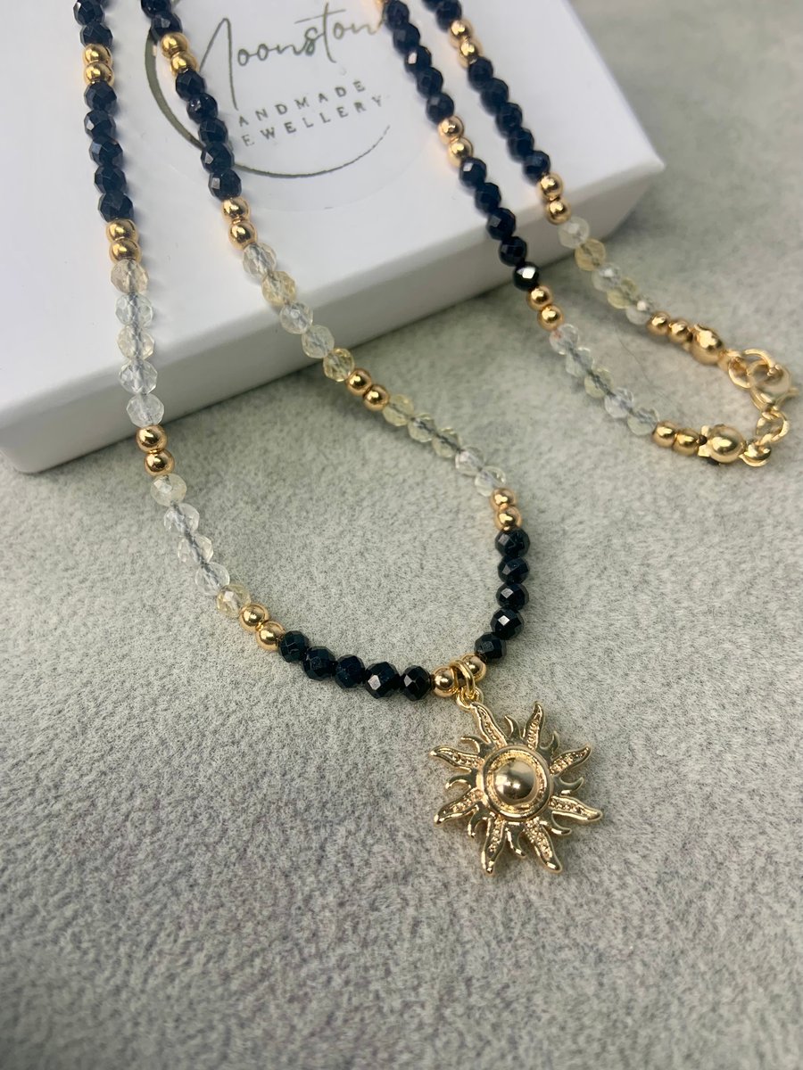 Black Tourmaline and Citrine handmade necklace, Gemstone Protection necklace