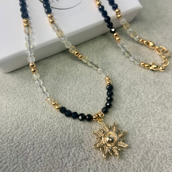 Black Tourmaline and Citrine handmade necklace, Gemstone Protection necklace