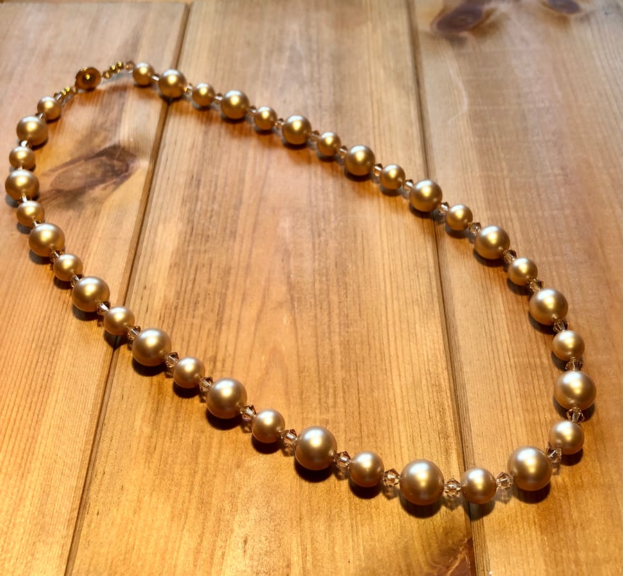 Faux pearl and crystal necklace