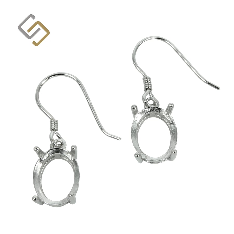 Earrings with 8x10mm Oval Basket Setting in Sterling Silver