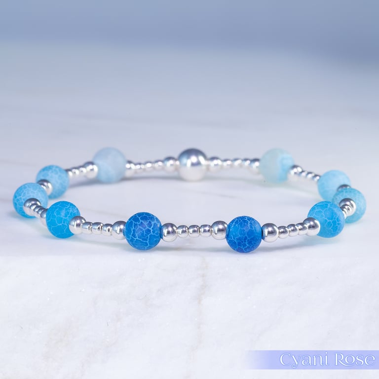 Bracelet with crackle glass beads and sterling silver beads 