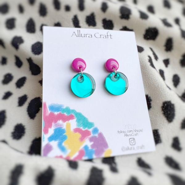 Teal and Pink Circle Earrings