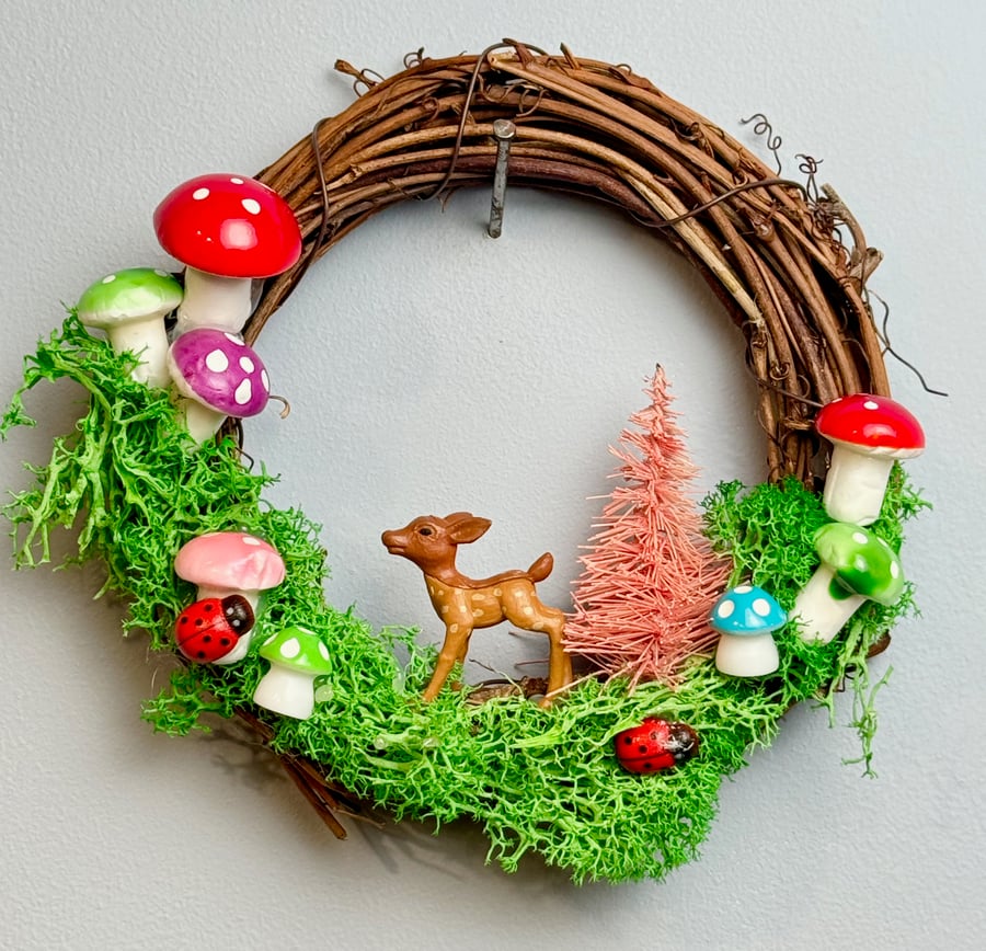 Little Woodland Wreath with Mushrooms, Fawn and Moss