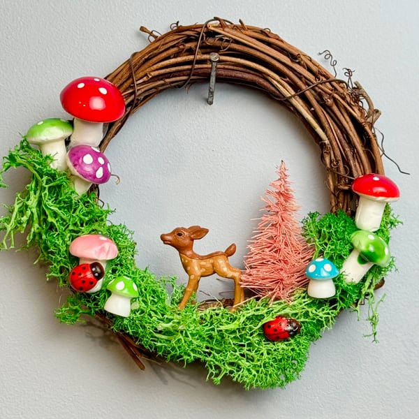 Little Woodland Wreath with Mushrooms, Fawn and Moss