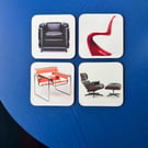 Mid-century modern chair coasters - iconic designer set of 4 with Display Stand