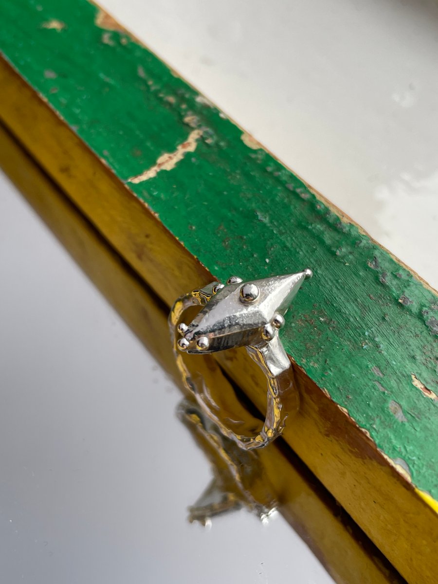 Sterling silver shield ring, wax casting Size Q, Norse unique contemporary