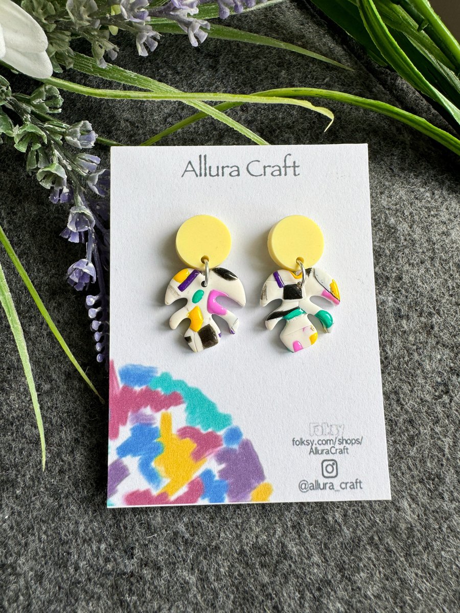 Monstera Leaf & Colour Patch Earrings 