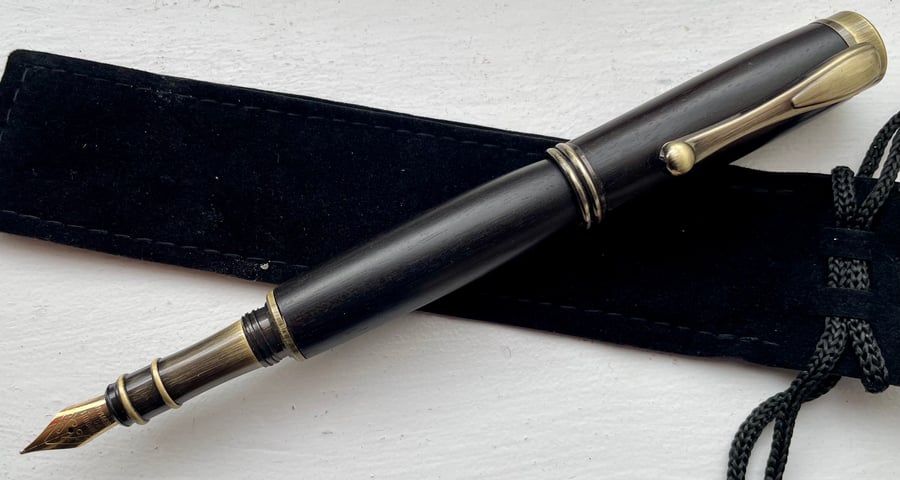 Wooden pen, fountain pen, Ebony wood and antique bronze finish