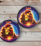 Leo Star Sign Round Rock Slate Coasters Set Of 2. Birthday Christmas Coaster - Image 1