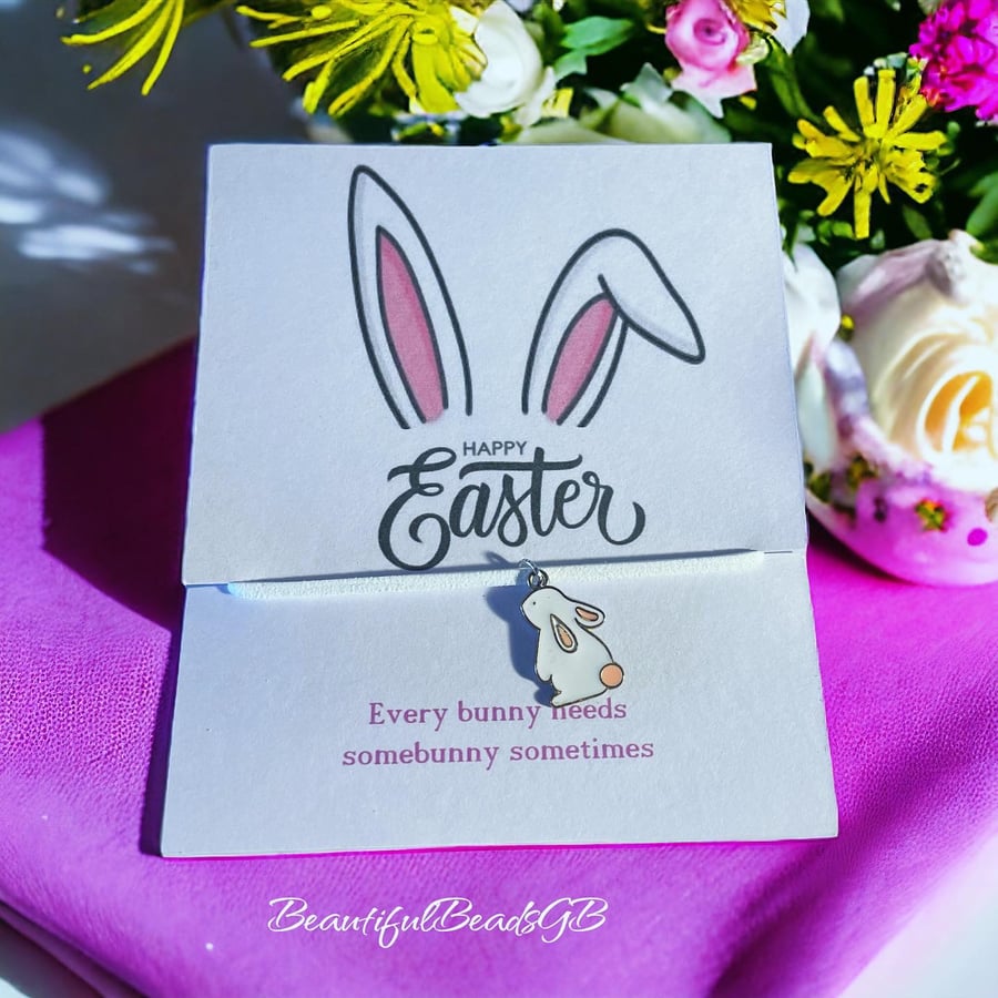 Easter gift bracelet suede effect corded wish bracelet rabbit charm bracelet 