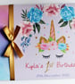 Sleeping unicorn birthday guest book, pink, blue and gold unicorn birthday  - Image 1