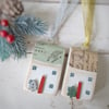 Set of 2 Wooden Christmas House Hanging Decorations