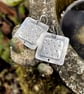 Sterling silver large square earrings with earthy turquoise dangles.