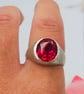 Textured Sterling Silver Ruby Signet Ring - July Birthstone - Size Q - Image 9