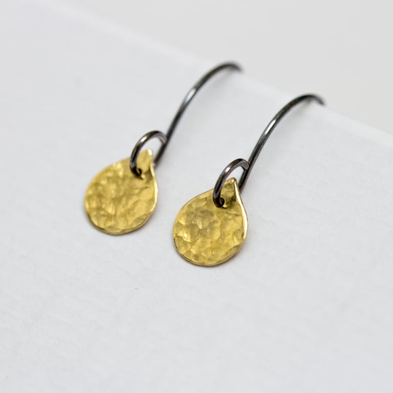 Small Hammered Brass Teardrop Earrings
