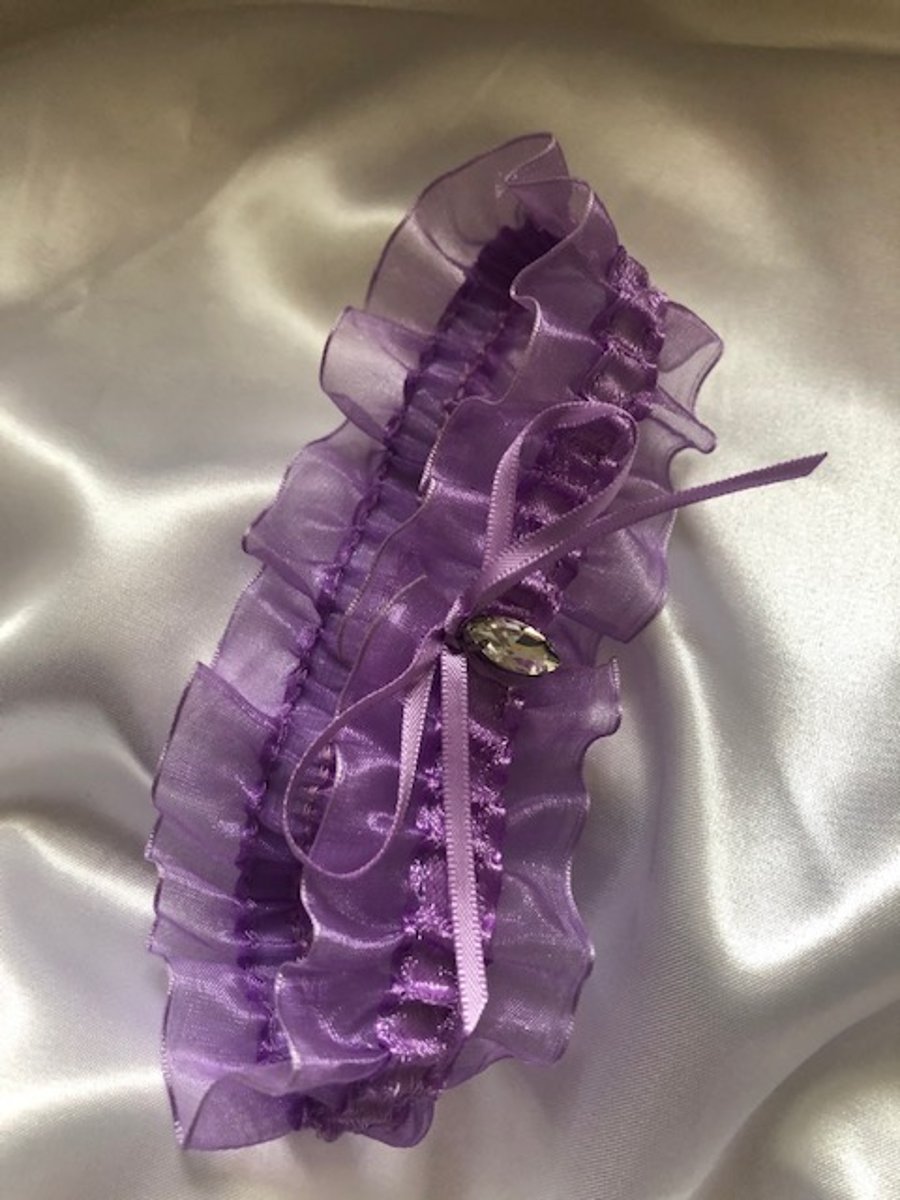 Lilac Organza & Satin Bridal Garter - Many Sizes Available - Boho Wedding