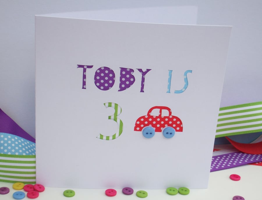Birthday Card-Personalised Birthday Card - Car with Button Wheels